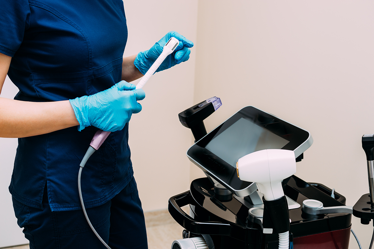 aesthetic gynecology intimate rejuvenation doctor works with the device